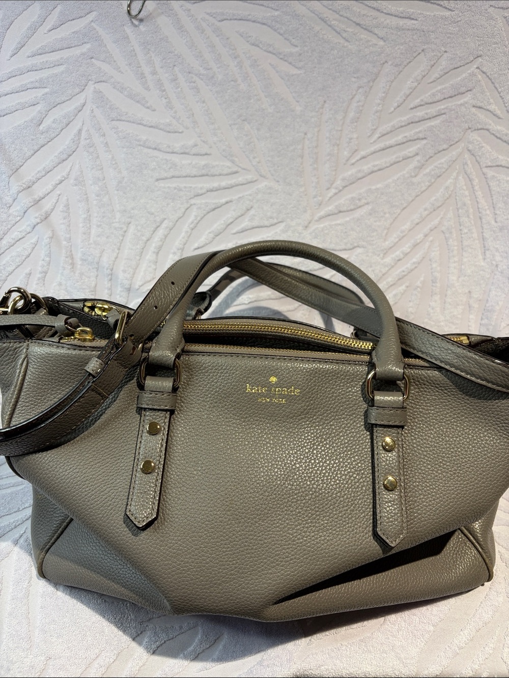 kate spade Light Gray Pebbled Leather Tote with Gold Hardware
